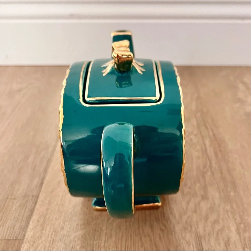 Rare 1930s Sadler England 1729 II Cube Teapot Green‎ With Gold Flower Vintage